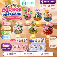 Bộ Xếp Hình Cốc Hoa Phát Sáng Khay 6 Hộp – Lắp Ráp Chậu Hoa Mini Có Đèn