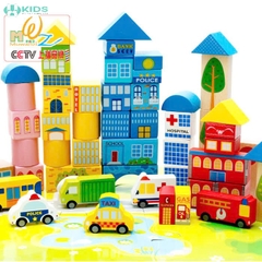 Bộ Xếp Hình Gỗ Thành Phố Giao Thông 62 Chi Tiết Cho Bé