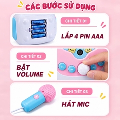 Máy Karaoke Đồ Chơi Cho Bé Kèm Micro, Loa Nghe Bluetooth 5.0 Có Ghi Âm