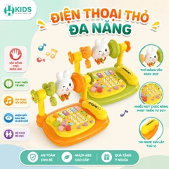 Điện Thoại Thỏ Để Bàn, Đồ Chơi Đa Năng Có Đàn Piano Đèn Nhạc Cho Bé