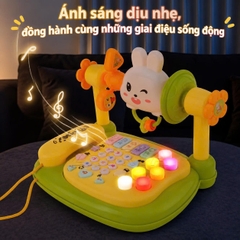 Điện Thoại Thỏ Để Bàn, Đồ Chơi Đa Năng Có Đàn Piano Đèn Nhạc Cho Bé