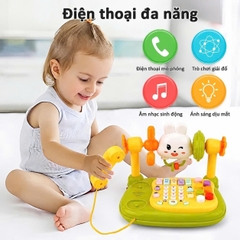 Điện Thoại Thỏ Để Bàn, Đồ Chơi Đa Năng Có Đàn Piano Đèn Nhạc Cho Bé