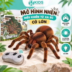 Đồ chơi mô hình nhện điều khiển từ xa RC cỡ lớn có lông lá như thật, xoay tròn 360 độ và mắt phát sáng vui nhộn