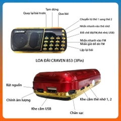Loa Craven CR-853 3 Pin Nghe Nhạc, Thẻ Nhớ, USB, Đài FM