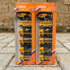 Bộ 6 Xe Công Trình Mini Cho Bé Chạy Đà Pull Back – Đồ Chơi Phương Tiện Xây Dựng