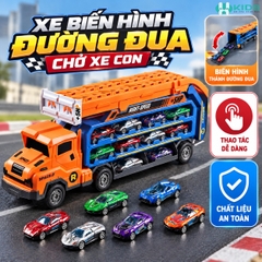 Xe Tải Chở Ô Tô Biến Hình Đường Đua Cho Bé – Kèm 6 Xe Con Hợp Kim