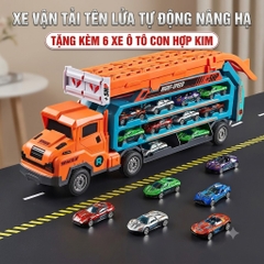 Xe Tải Chở Ô Tô Biến Hình Đường Đua Cho Bé – Kèm 6 Xe Con Hợp Kim