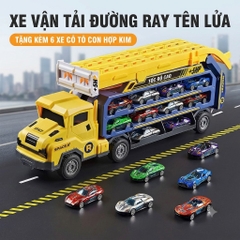 Xe Tải Chở Ô Tô Biến Hình Đường Đua Cho Bé – Kèm 6 Xe Con Hợp Kim