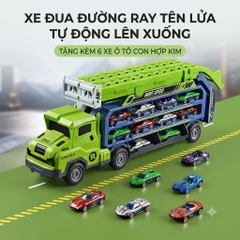 Xe Tải Chở Ô Tô Biến Hình Đường Đua Cho Bé – Kèm 6 Xe Con Hợp Kim