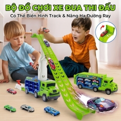 Xe Tải Chở Ô Tô Biến Hình Đường Đua Cho Bé – Kèm 6 Xe Con Hợp Kim