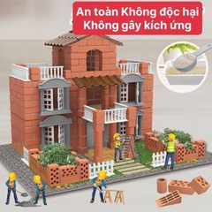 Đồ chơi lắp ráp xây nhà gạch mini mô phỏng như thật cho bé nhập vai thợ hồ kĩ sư xây dựng có sẵn dụng cụ, xi măng