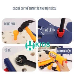 Đồ chơi ốc vít, lắp ráp kĩ sư 2in1 kết hợp ghế ngồi cỡ lớn cho bé có máy khoan điện, dụng cụ sửa chữa cho bé