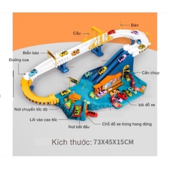 Đồ chơi đường ray ô tô chạy tự động, lắp ráp đường cao tốc cỡ lớn có nhạc đèn kèm nhiều oto cho bé trai