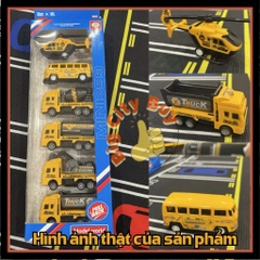 Bộ 6 Xe Công Trình Mini Cho Bé Chạy Đà Pull Back – Đồ Chơi Phương Tiện Xây Dựng