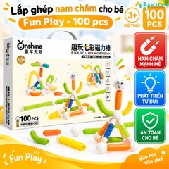 Bộ Lắp Ghép Nam Châm Fun Play 100 Chi Tiết – Que Nam Châm Uốn Dẻo Cho Bé 3+
