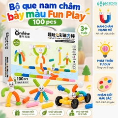 Bộ Que Nam Châm Bảy Màu Fun Play 100 Chi Tiết – Lắp Ghép Sáng Tạo Cho Bé 3+