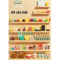 Đồ chơi nhà bếp cỡ lớn cao 100cm 89 chi tiết nấu ăn có máy hấp trứng, vòi nước kèm hiệu ứng đèn âm thanh cho bé