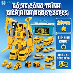 Bộ Đồ Chơi Lắp Ráp Biến Bình Robot Và Xe Công Trình 26 Chi Tiết