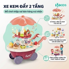 Bộ Đồ Chơi Xe Đẩy Bán Kem 2 Tầng Cho Bé, Có Nhạc Đèn Xoay, Kèm Phụ Kiện, Đồ Chơi Nhập Vai Bán Hàng