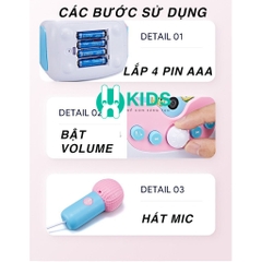 Máy Karaoke Đồ Chơi Cho Bé Kèm Micro, Loa Nghe Bluetooth 5.0 Có Ghi Âm