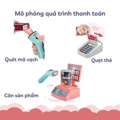 Đồ chơi quầy bán hàng siêu thị cỡ lớn kèm xe đẩy với máy quẹt thẻ, mã vạch có hiệu ứng âm thanh ánh sáng cho bé