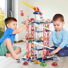 Đồ Chơi Bãi Đỗ Xe 3 Tầng Cho Bé Kèm 3 Xe – Đường Ray Ô Tô City Parking Có Cần Cẩu, Lắp Ráp DIY