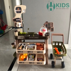 Đồ chơi siêu thị bán hàng size to lớn 64pcs kèm xe đẩy có quầy pha cafe, quầy tính tiền, máy quẹt thẻ có đèn nhạc cho bé