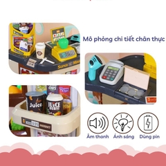 Đồ chơi quầy bán hàng siêu thị cỡ lớn kèm xe đẩy với máy quẹt thẻ, mã vạch có hiệu ứng âm thanh ánh sáng cho bé