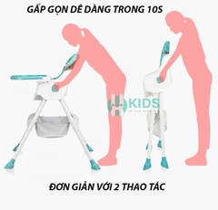 Ghế ăn dặm đa năng kích thước lớn, 2 chế độ chân, có thể gấp gọn, kèm túi đựng đồ tiện dụng cho bé từ 6 tháng
