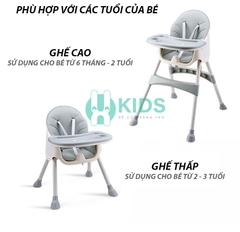 Ghế ăn dặm đa năng kích thước lớn, 2 chế độ chân, có thể gấp gọn, kèm túi đựng đồ tiện dụng cho bé từ 6 tháng