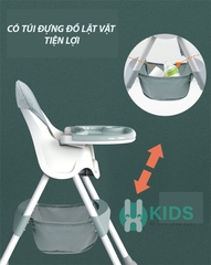 Ghế ăn dặm đa năng kích thước lớn, 2 chế độ chân, có thể gấp gọn, kèm túi đựng đồ tiện dụng cho bé từ 6 tháng