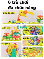 Bàn đồ chơi giáo dục sớm Montessori đa chức năng 6in1 cỡ lớn có câu cá, đập chuột giúp trẻ phát triển toàn diện kỹ năng