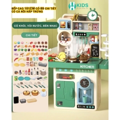Đồ chơi nhà bếp cỡ lớn cao 100cm 89 chi tiết nấu ăn có máy hấp trứng, vòi nước kèm hiệu ứng đèn âm thanh cho bé