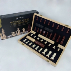Bộ Cờ Vua Gỗ Sồi Nam Châm Gấp Gọn 2in1 Kèm Cờ Đam Cho Bé