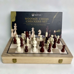 Bộ Cờ Vua Gỗ Sồi Nam Châm Gấp Gọn 2in1 Kèm Cờ Đam Cho Bé