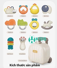 Bộ đồ chơi xúc xắc, gặm nướu mọc răng, lục lạc 10 món cao cấp kèm vali đựng có thể đun sôi tiệt trùng cho bé sơ sinh