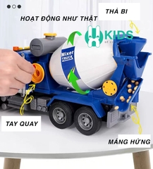 Đồ chơi ô tô mô hình xe bồn trộn bê tông cỡ lớn có nút quay nâng hạ hoạt động như thật kèm đèn nhạc cho bé