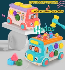 Đồ chơi xe bus đa năng 7in1 có đèn phát nhạc piano, trống, đập chuột