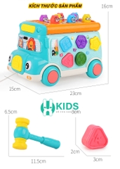 Đồ chơi xe bus đa năng 7in1 có đèn phát nhạc piano, trống, đập chuột
