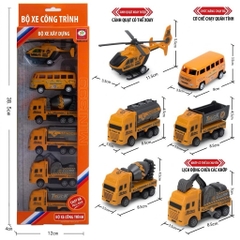 Bộ 6 Xe Công Trình Mini Cho Bé Chạy Đà Pull Back – Đồ Chơi Phương Tiện Xây Dựng