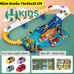 Đồ chơi đường ray ô tô chạy tự động, lắp ráp đường cao tốc cỡ lớn có nhạc đèn kèm nhiều oto cho bé trai
