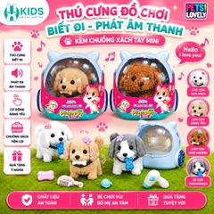 Thú cưng đồ chơi biết đi phát âm thanh kèm chuồng xách tay mini – thú bông điện tử đáng yêu cho bé