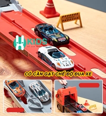 Đồ chơi xe tải container 3 tầng biến dạng lắp ghép thành đường đua dài 2m kèm nhiều ô tô hợp kim kích thước lớn cho bé