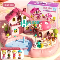 Đồ chơi ngôi nhà búp bê có điều khiển từ tính di chuyển nhân vật, biệt thự công chúa có đèn nhạc dễ thương cho bé gái