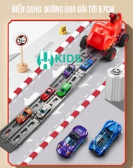 Đồ chơi ô tô khủng long cỡ lớn 3in1 có nút phóng phi tên biến hình đường đua dài 90cm kèm nhiều ô tô vui nhộn cho bé