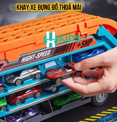 Đồ chơi xe ô tô container 3 tầng có cần cẩu biến dạng đường đua trượt kết hợp cỡ lớn kèm nhiều ô tô hợp kim cho bé