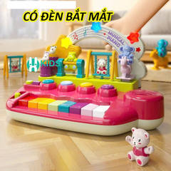 Đồ chơi âm nhạc đàn piano mini đa năng với 5 hiệu ứng nhạc cụ có đèn, mô hình động vật nhảy múa giáo dục sớm cho bé