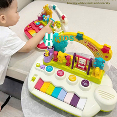Đồ chơi âm nhạc đàn piano mini đa năng với 5 hiệu ứng nhạc cụ có đèn, mô hình động vật nhảy múa giáo dục sớm cho bé