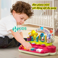 Đồ chơi âm nhạc đàn piano mini đa năng với 5 hiệu ứng nhạc cụ có đèn, mô hình động vật nhảy múa giáo dục sớm cho bé