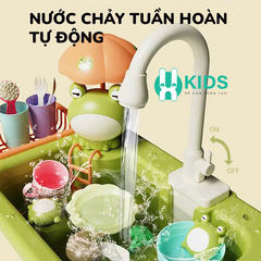 Đồ chơi bồn rửa chén đĩa hoa quả đa năng kèm trò câu cá có vòi nước tự động, cầu trượt xoắn ốc kèm vịt, cá voi cho bé